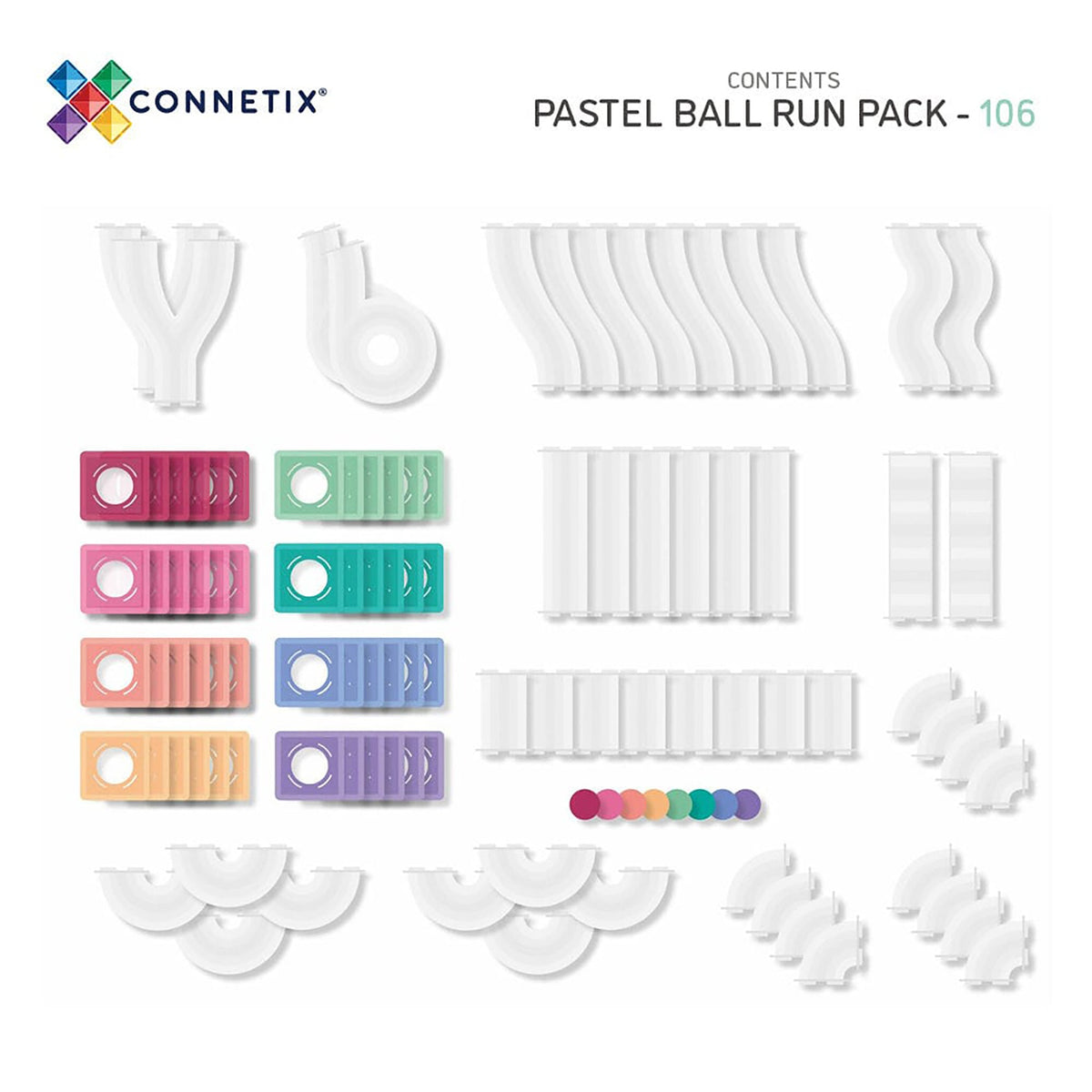 CONNETIX Magnetic Tiles 106 Piece Pastel Ball Run Pack