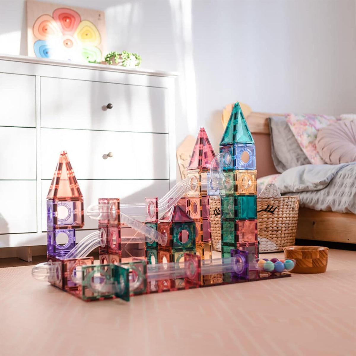CONNETIX Magnetic Tiles 106 Piece Pastel Ball Run Pack