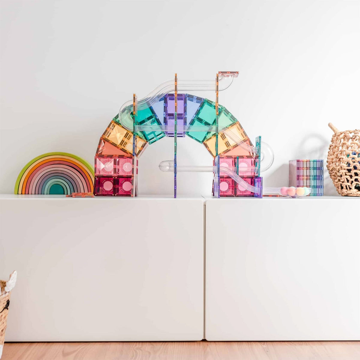 CONNETIX Magnetic Tiles 106 Piece Pastel Ball Run Pack