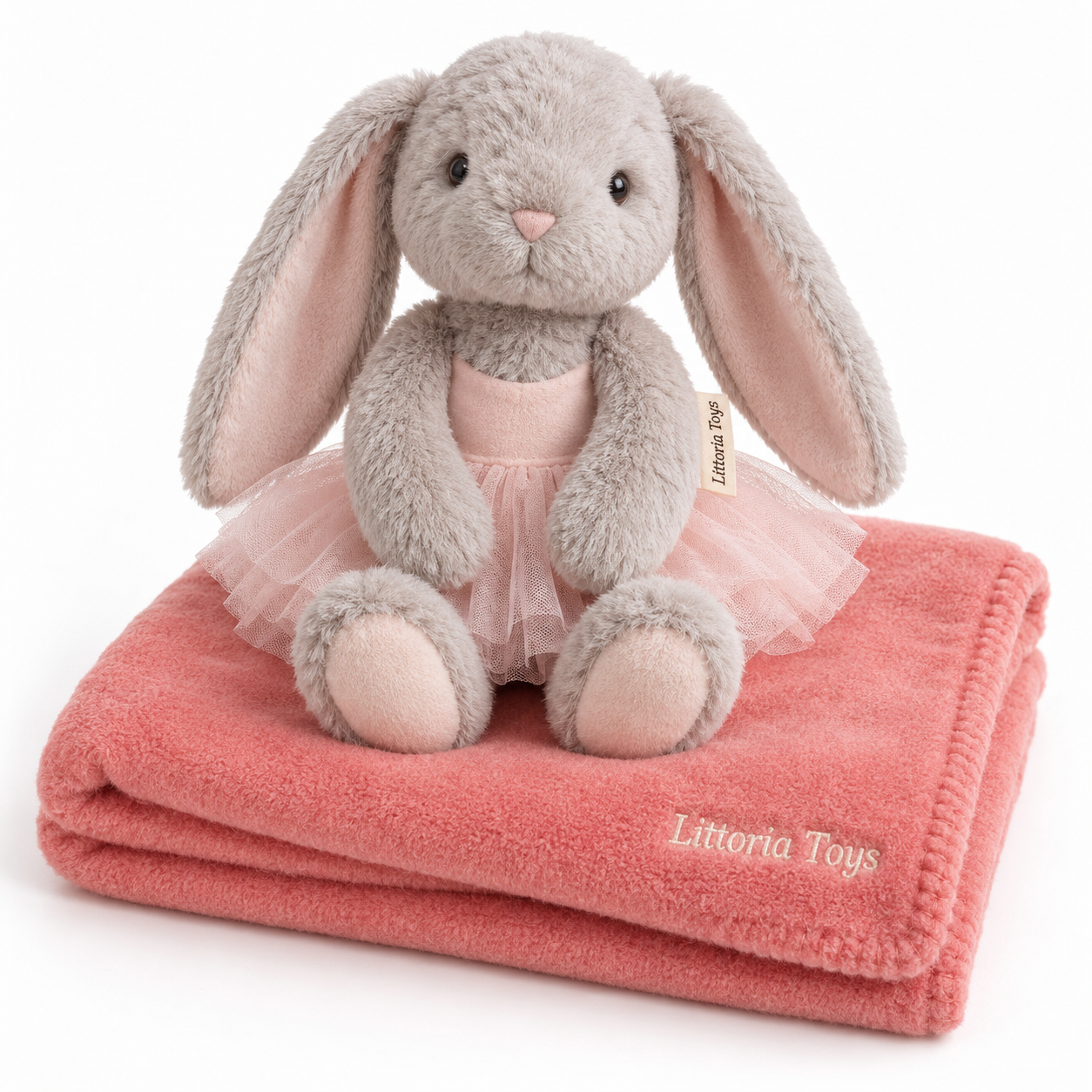 Littoria Toys Embroidered Fleece Blanket – Coral Pink
